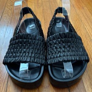 CO Black leather slingback gathered platform Sandals, size 37.5 Made in Italy